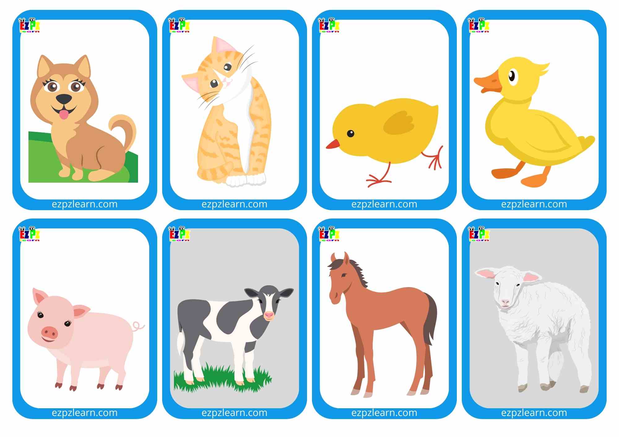 Baby Animals Vocabulary Mini Flashcards with Words on the Back for ...